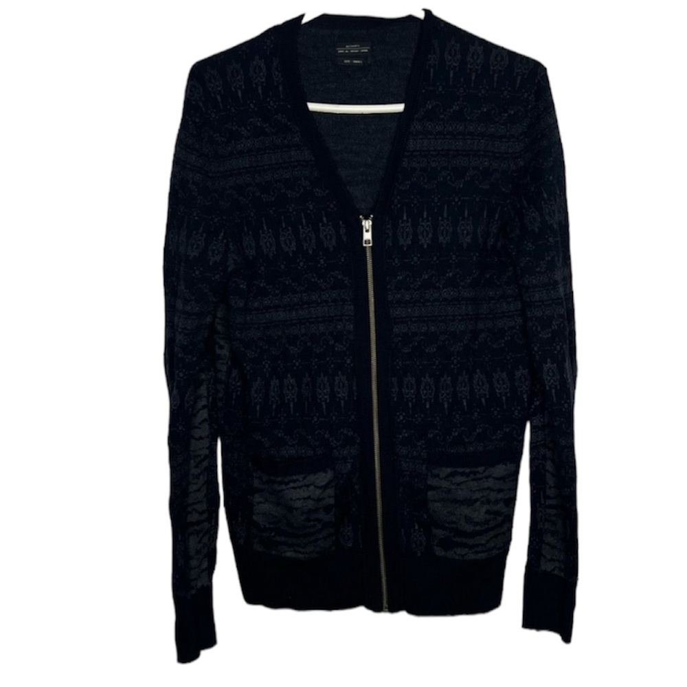 All Saints luxury unisex wool cotton zip cardigan charcoal grey size small